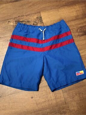 Five Four Blue Swim Shorts with Red Twin Stripes